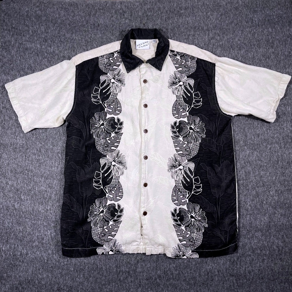 Irvine Park‎ Mens Hawaiian Shirt Tropical Floral Print Button Down Size Medium